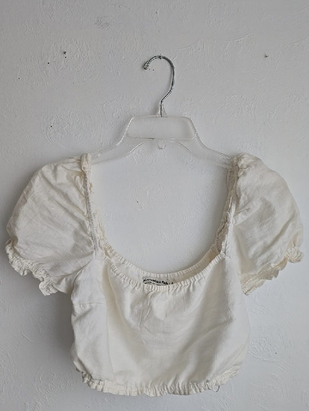 Linen Abercrombie Cream Puff-Sleeve Crop Top